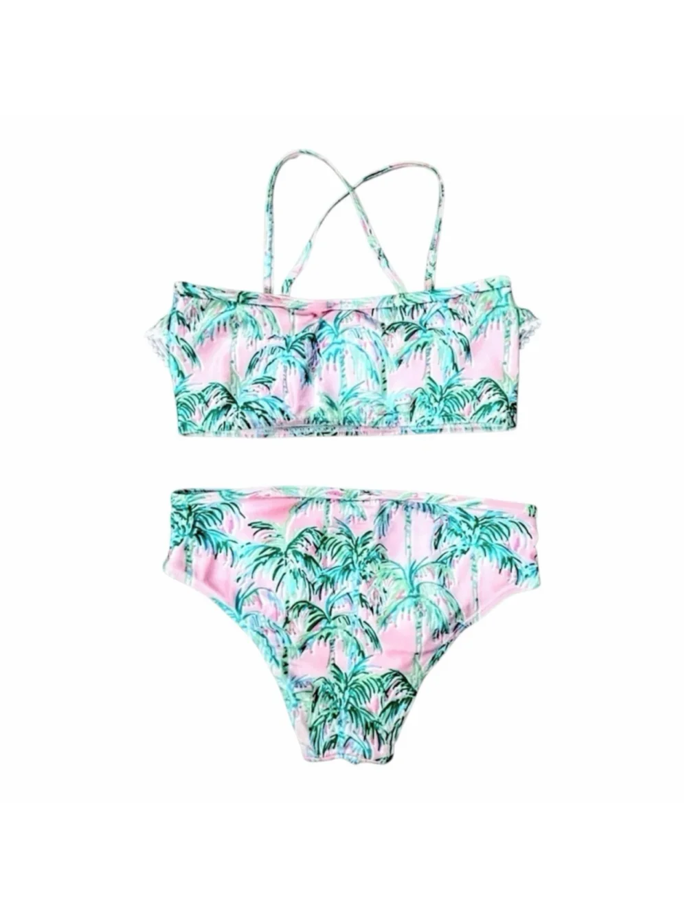 Tommy Bahama Girls Large Tropical Swim Set Two Piece Bikini & Tassel Cover Up